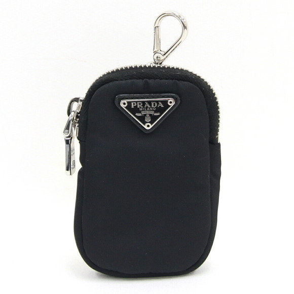 Prada leather nylon black ring bag charm triangle holder pouch key - Picture 1 of 4